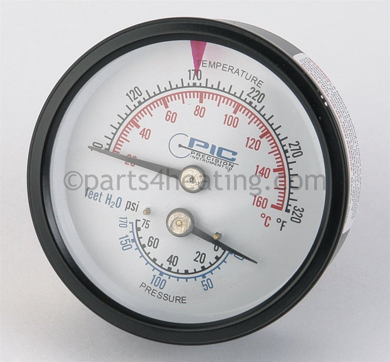 Heatmaker Gauge, Pressure, Temperature, Tridicator. Back Mount - Part Number: 2600-463