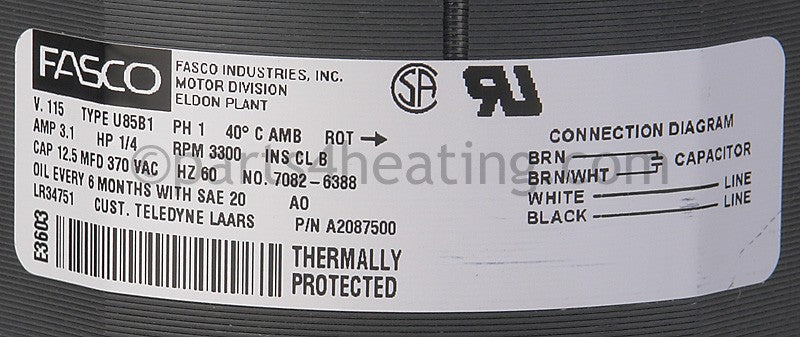 Laars Heating Systems Combustion Blower Motor, Natural And Lp, 520-625 - Part Number: A2087500